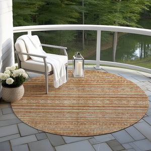 HomeRoots 5' Terra Cotta Copper and Gray Southwestern Washable Area Rug for Indoor and Outdoor Comfort 8' Round 615988