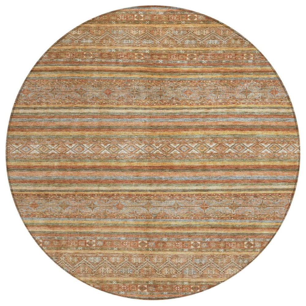 HomeRoots 5' Terra Cotta Copper and Gray Southwestern Washable Area Rug for Indoor and Outdoor Comfort 8' Round 615988