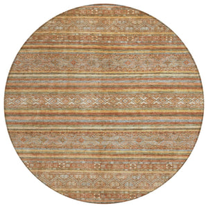HomeRoots 5' Terra Cotta Copper and Gray Southwestern Washable Area Rug for Indoor and Outdoor Comfort 8' Round 615988