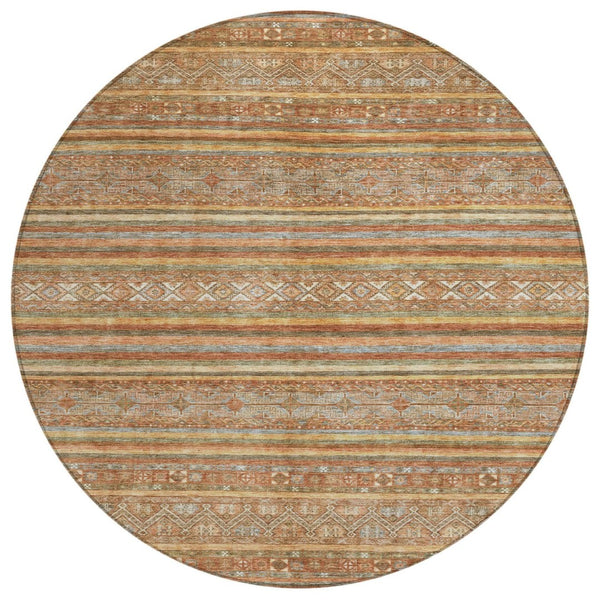 HomeRoots 5' Terra Cotta Copper and Gray Southwestern Washable Area Rug for Indoor and Outdoor Comfort 8' Round 615988