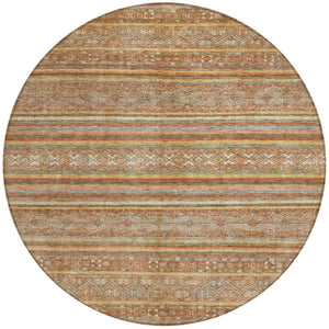 HomeRoots 5' Terra Cotta Copper and Gray Southwestern Washable Area Rug for Indoor and Outdoor Comfort 8' Round 615988