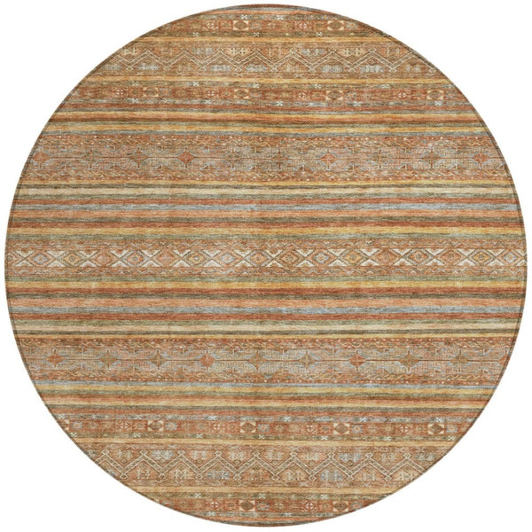 HomeRoots 5' Terra Cotta Copper and Gray Southwestern Washable Area Rug for Indoor and Outdoor Comfort 8' Round 615988