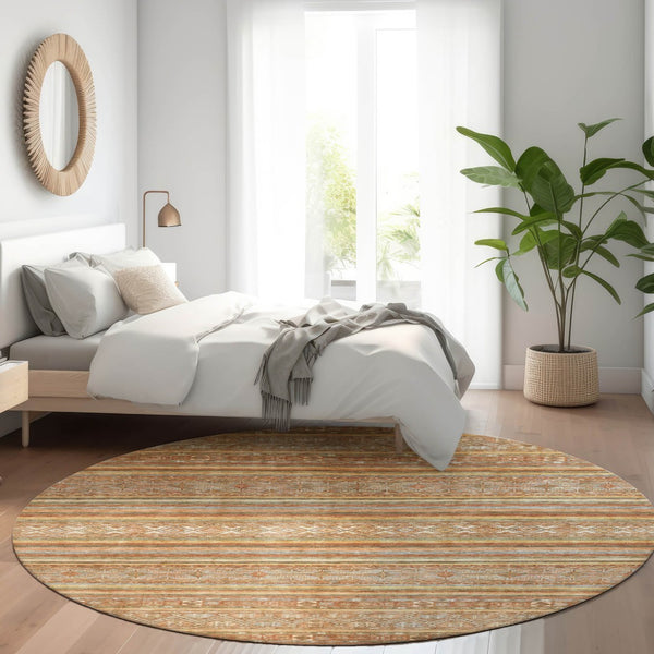 HomeRoots 5' Terra Cotta Copper and Gray Southwestern Washable Area Rug for Indoor and Outdoor Comfort 8' Round 615988
