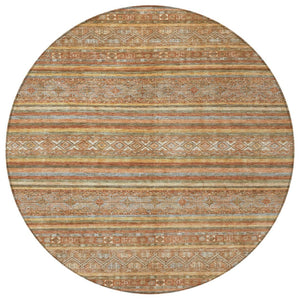 HomeRoots 5' Terra Cotta Copper and Gray Southwestern Washable Area Rug for Indoor and Outdoor Comfort 8' Round 615988