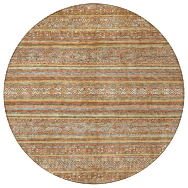 HomeRoots 5' Terra Cotta Copper and Gray Southwestern Washable Area Rug for Indoor and Outdoor Comfort 8' Round 615988