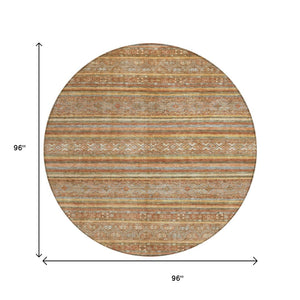 HomeRoots 5' Terra Cotta Copper and Gray Southwestern Washable Area Rug for Indoor and Outdoor Comfort 8' Round 615988