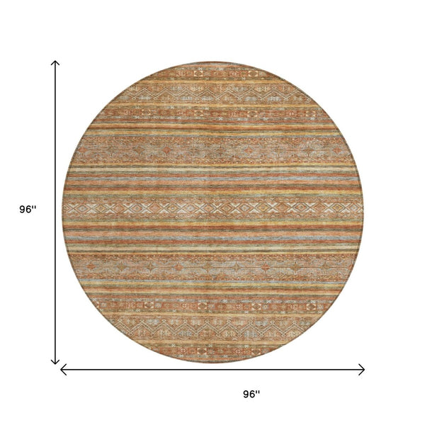 HomeRoots 5' Terra Cotta Copper and Gray Southwestern Washable Area Rug for Indoor and Outdoor Comfort 8' Round 615988