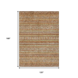 HomeRoots 5' Terra Cotta Copper and Gray Southwestern Washable Area Rug for Indoor and Outdoor Comfort 10' X 14' 615991