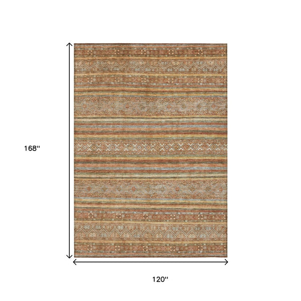 HomeRoots 5' Terra Cotta Copper and Gray Southwestern Washable Area Rug for Indoor and Outdoor Comfort 10' X 14' 615991