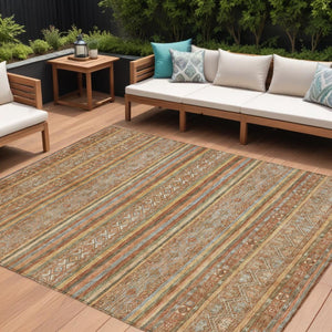 HomeRoots 5' Terra Cotta Copper and Gray Southwestern Washable Area Rug for Indoor and Outdoor Comfort 10' X 14' 615991