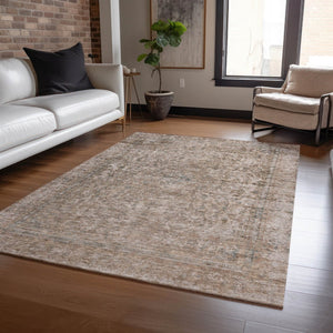 HomeRoots 5' Stylish Brown and Beige Abstract Washable Area Rug for Indoor and Outdoor Spaces, Easy Care 5' X 8' 615993