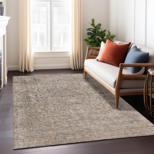 HomeRoots 5' Stylish Brown and Beige Abstract Washable Area Rug for Indoor and Outdoor Spaces, Easy Care 5' X 8' 615993
