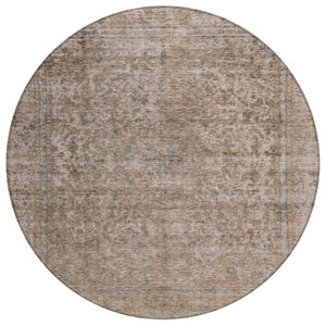 HomeRoots 5' Stylish Brown and Beige Abstract Washable Area Rug for Indoor and Outdoor Spaces, Easy Care 8' Round 615994