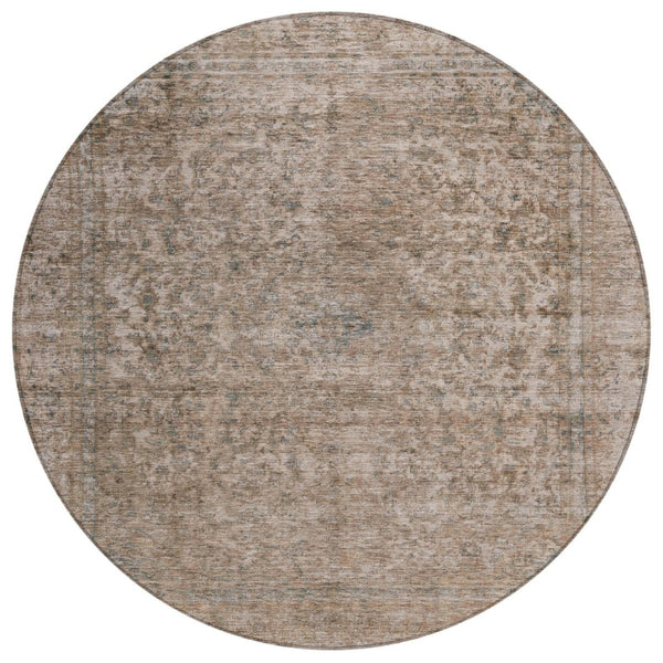HomeRoots 5' Stylish Brown and Beige Abstract Washable Area Rug for Indoor and Outdoor Spaces, Easy Care 8' Round 615994
