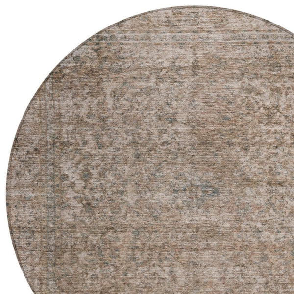 HomeRoots 5' Stylish Brown and Beige Abstract Washable Area Rug for Indoor and Outdoor Spaces, Easy Care 8' Round 615994