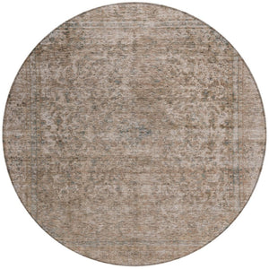 HomeRoots 5' Stylish Brown and Beige Abstract Washable Area Rug for Indoor and Outdoor Spaces, Easy Care 8' Round 615994