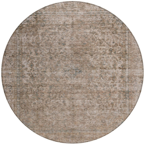 HomeRoots 5' Stylish Brown and Beige Abstract Washable Area Rug for Indoor and Outdoor Spaces, Easy Care 8' Round 615994