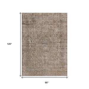 HomeRoots 5' Stylish Brown and Beige Abstract Washable Area Rug for Indoor and Outdoor Spaces, Easy Care 8' X 10' 615995