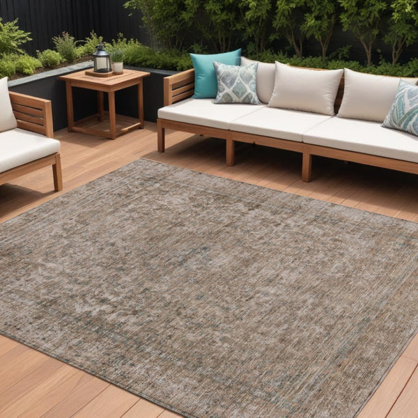 HomeRoots 5' Stylish Brown and Beige Abstract Washable Area Rug for Indoor and Outdoor Spaces, Easy Care 8' X 10' 615995
