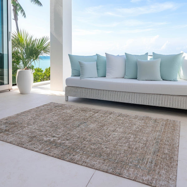 HomeRoots 5' Stylish Brown and Beige Abstract Washable Area Rug for Indoor and Outdoor Spaces, Easy Care 8' X 10' 615995