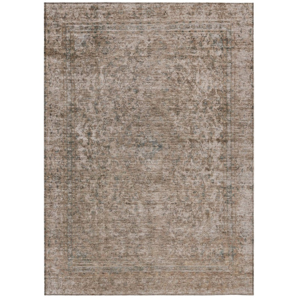 HomeRoots 5' Stylish Brown and Beige Abstract Washable Area Rug for Indoor and Outdoor Spaces, Easy Care 9' X 12' 615996