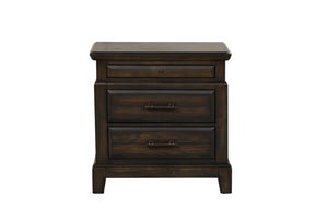 English Elm 2 Drawer Nightsand with Bookmatched Ash Veneers, USB Port, Solid Wood & MDF, Sleek Storage Design Mahogany 30.75 L x 20.25 W x 31 H B2699P238878