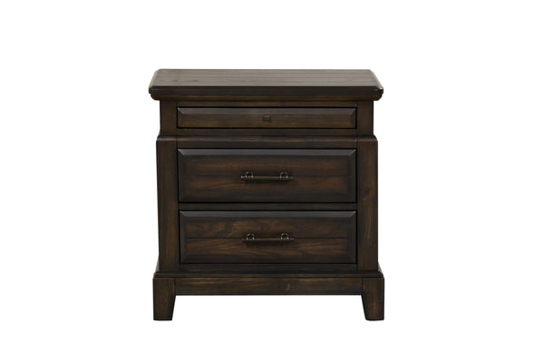 English Elm Queen Sleigh Bed Dark Mahogany Set with Dresser, Mirror, Chest & Nightstand — Solid Wood, Hardware B2699S00069
