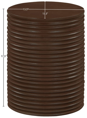 Meridian Furniture Nobi Ribbed Concrete Cylinder Accent Table Sculptural Art Deco for Indoor Outdoor Use Brown 615Brown-ET