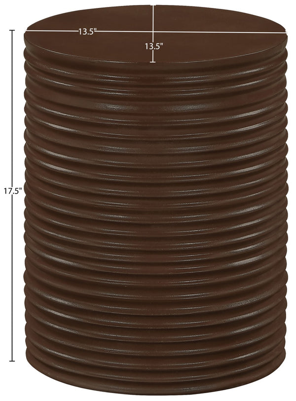 Meridian Furniture Nobi Ribbed Concrete Cylinder Accent Table Sculptural Art Deco for Indoor Outdoor Use Brown 615Brown-ET
