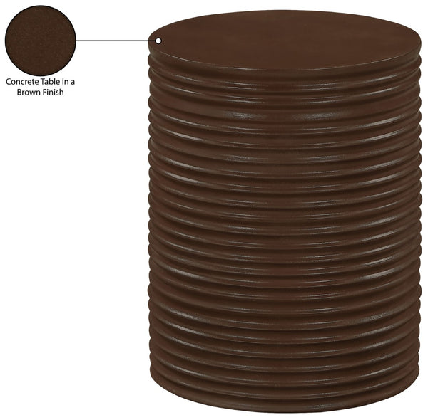 Meridian Furniture Nobi Ribbed Concrete Cylinder Accent Table Sculptural Art Deco for Indoor Outdoor Use Brown 615Brown-ET