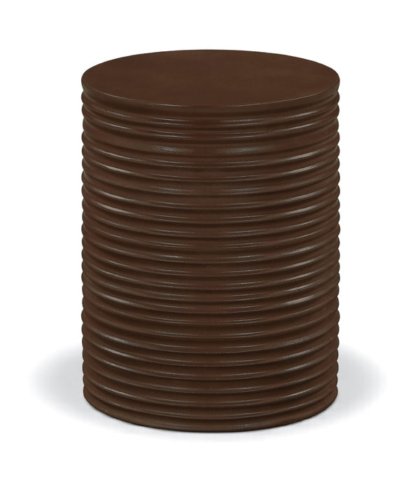 Meridian Furniture Nobi Ribbed Concrete Cylinder Accent Table Sculptural Art Deco for Indoor Outdoor Use Brown 615Brown-ET