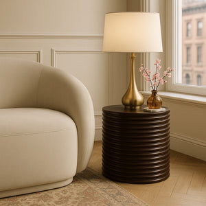 Meridian Furniture Nobi Ribbed Concrete Cylinder Accent Table Sculptural Art Deco for Indoor Outdoor Use Brown 615Brown-ET