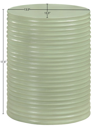 Meridian Furniture Nobi Ribbed Concrete Cylinder Accent Table Sculptural Art Deco for Indoor Outdoor Use Green 615Green-ET