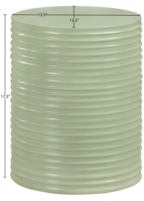 Meridian Furniture Nobi Ribbed Concrete Cylinder Accent Table Sculptural Art Deco for Indoor Outdoor Use Green 615Green-ET