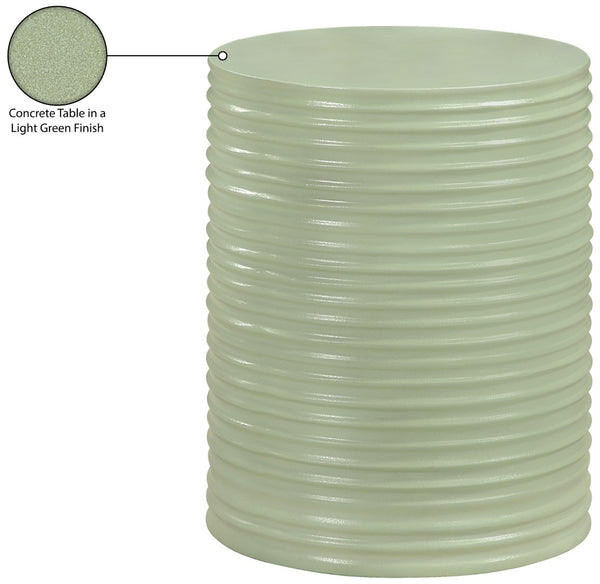 Meridian Furniture Nobi Ribbed Concrete Cylinder Accent Table Sculptural Art Deco for Indoor Outdoor Use Green 615Green-ET