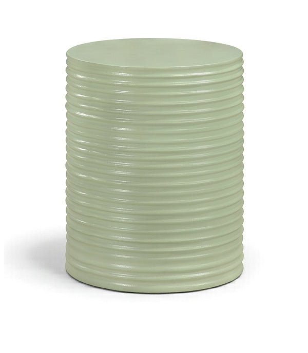 Meridian Furniture Nobi Ribbed Concrete Cylinder Accent Table Sculptural Art Deco for Indoor Outdoor Use Green 615Green-ET