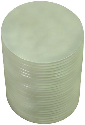 Meridian Furniture Nobi Ribbed Concrete Cylinder Accent Table Sculptural Art Deco for Indoor Outdoor Use Green 615Green-ET