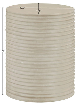 Meridian Furniture Nobi Ribbed Concrete Cylinder Accent Table Sculptural Art Deco for Indoor Outdoor Use Beige 615Sand-ET