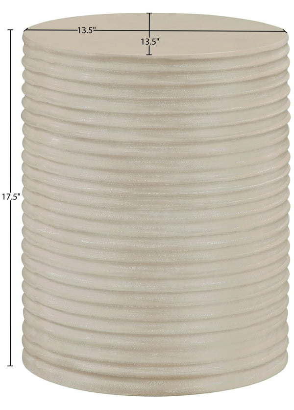Meridian Furniture Nobi Ribbed Concrete Cylinder Accent Table Sculptural Art Deco for Indoor Outdoor Use Beige 615Sand-ET