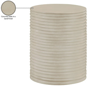 Meridian Furniture Nobi Ribbed Concrete Cylinder Accent Table Sculptural Art Deco for Indoor Outdoor Use Beige 615Sand-ET
