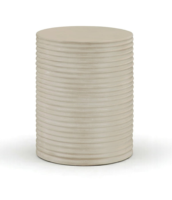 Meridian Furniture Nobi Ribbed Concrete Cylinder Accent Table Sculptural Art Deco for Indoor Outdoor Use Beige 615Sand-ET