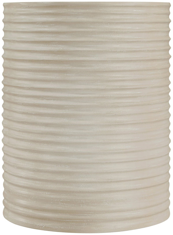 Meridian Furniture Nobi Ribbed Concrete Cylinder Accent Table Sculptural Art Deco for Indoor Outdoor Use Beige 615Sand-ET