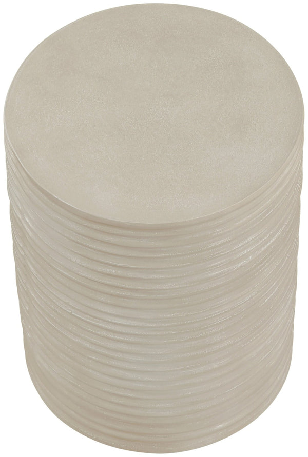 Meridian Furniture Nobi Ribbed Concrete Cylinder Accent Table Sculptural Art Deco for Indoor Outdoor Use Beige 615Sand-ET