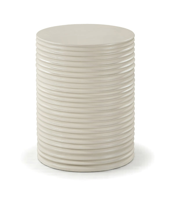 Meridian Furniture Nobi Ribbed Concrete Cylinder Accent Table Sculptural Art Deco for Indoor Outdoor Use Taupe 615Taupe-ET