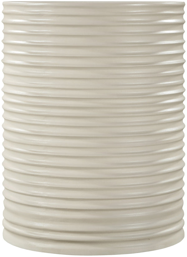 Meridian Furniture Nobi Ribbed Concrete Cylinder Accent Table Sculptural Art Deco for Indoor Outdoor Use Taupe 615Taupe-ET