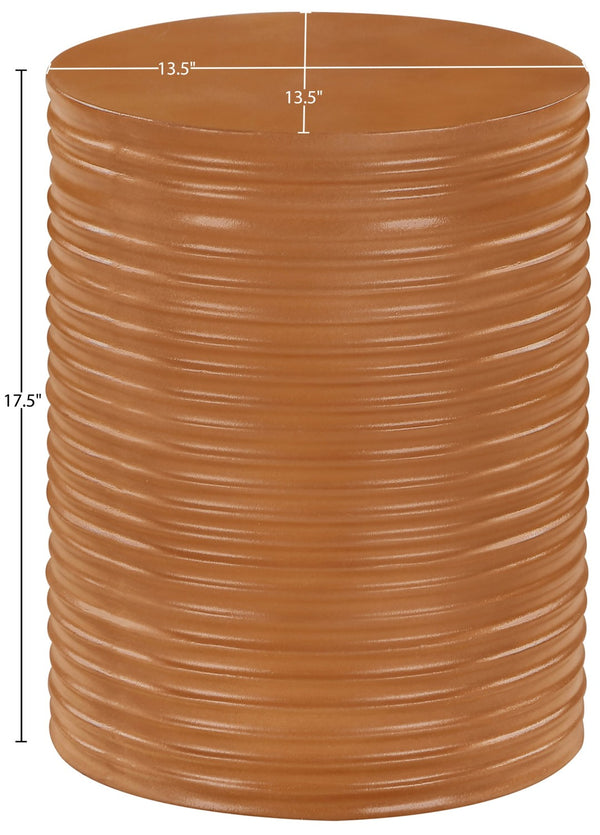 Meridian Furniture Nobi Ribbed Concrete Cylinder Accent Table Sculptural Art Deco for Indoor Outdoor Use Terracotta 615Terracotta-ET