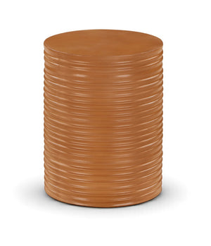 Meridian Furniture Nobi Ribbed Concrete Cylinder Accent Table Sculptural Art Deco for Indoor Outdoor Use Terracotta 615Terracotta-ET