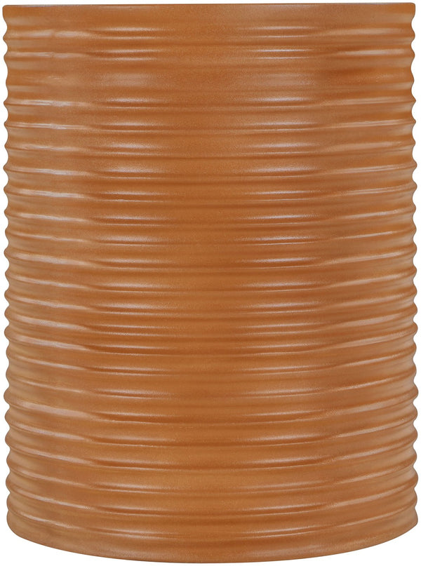 Meridian Furniture Nobi Ribbed Concrete Cylinder Accent Table Sculptural Art Deco for Indoor Outdoor Use Terracotta 615Terracotta-ET