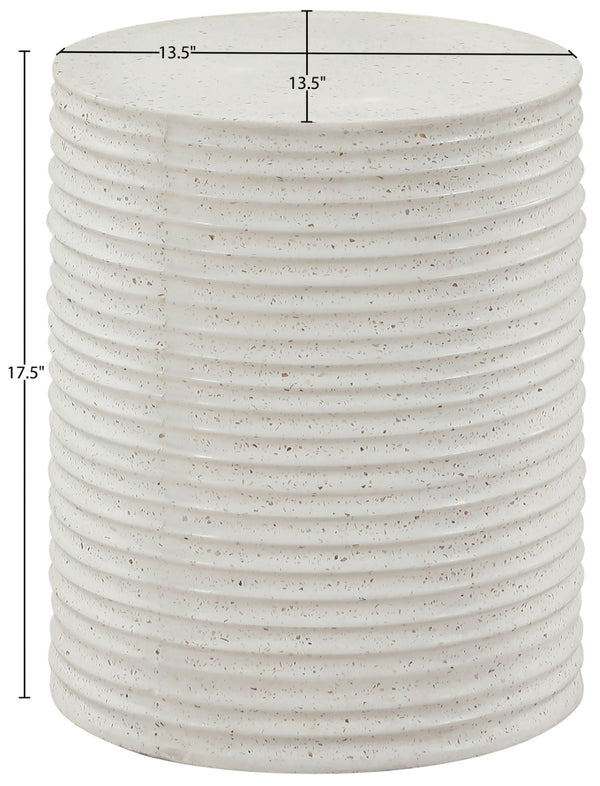 Meridian Furniture Nobi Ribbed Concrete Cylinder Accent Table Sculptural Art Deco for Indoor Outdoor Use Terrazzo 615Trzo-ET