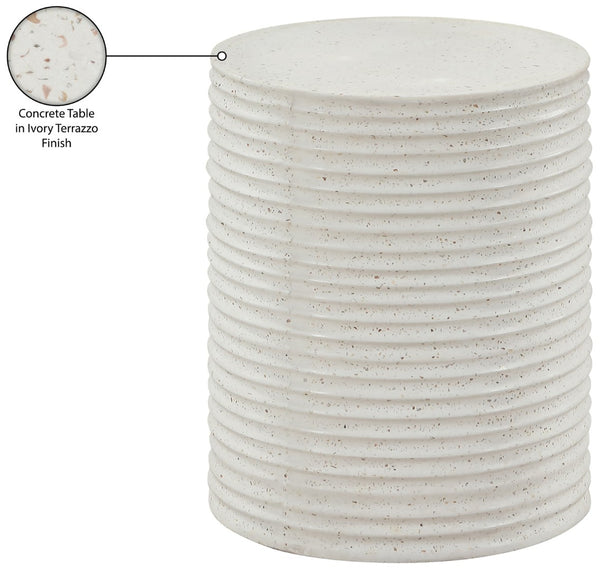 Meridian Furniture Nobi Ribbed Concrete Cylinder Accent Table Sculptural Art Deco for Indoor Outdoor Use Terrazzo 615Trzo-ET